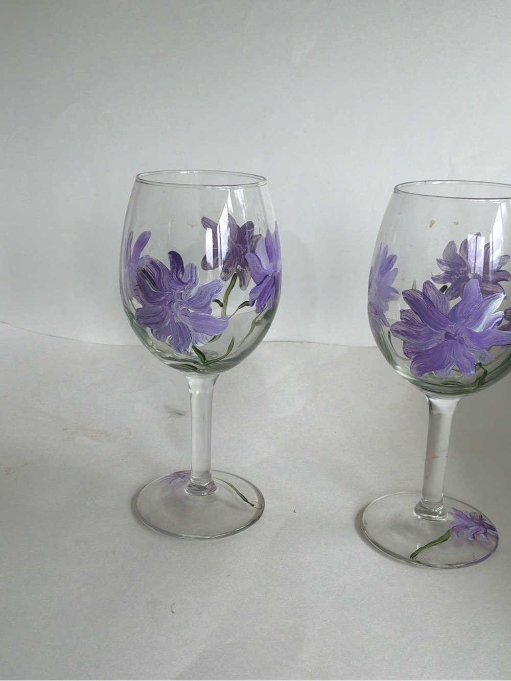Hand-Painted Purple Floral Wine Glasses